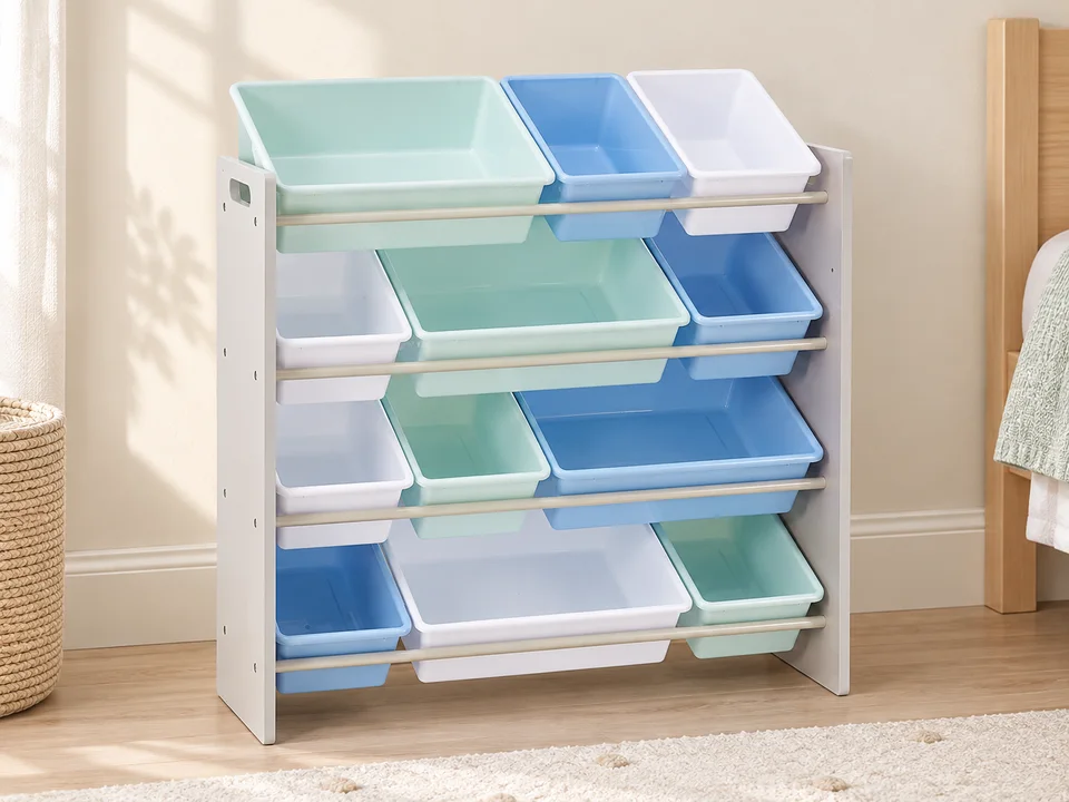 Amazon Basics rangement de jouets avec 12 bacs amovibles, mise en scène illustrée